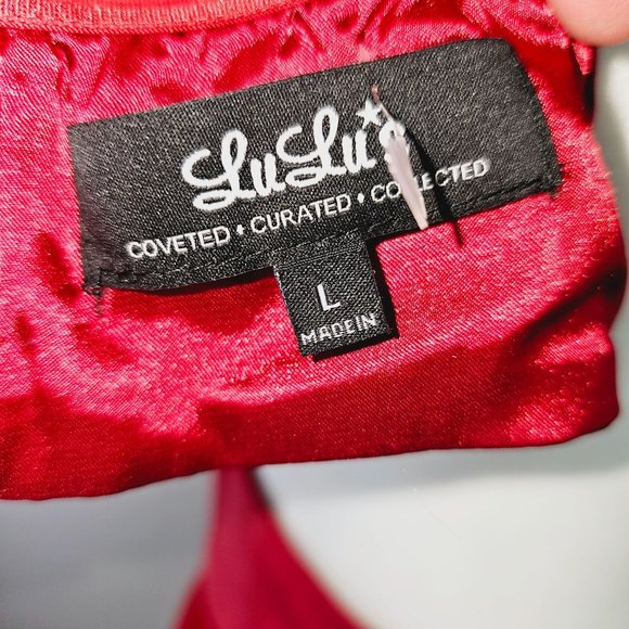 Lulu's Moment in Time Red Strapless Sweetheart Neck Accordion Maxi Dress Sz L - Picture 11 of 11